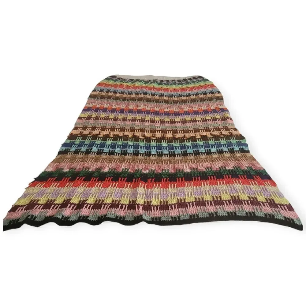 Vintage Hand Made Crochet Striped Lap Blanket Handmade